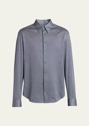 Giorgio Armani Mens Cotton Micro-Geometric Sport Shirt