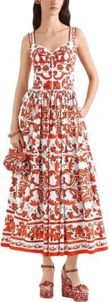 Dolce & Gabbana Orange Sweet Heart Neck Midi Dress