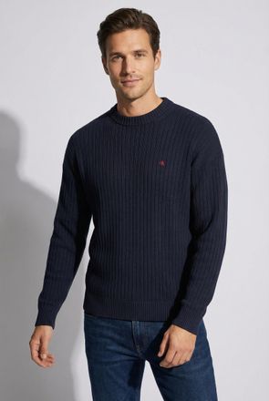 Calvin Klein Jeans Strickpullover CALVIN KLEIN JEANS, Herren, Gr. XXL, schwarz sapphire, Strick, Obermaterial: 100% Baumwolle, unifarben, regular fit normal, Rundhals, B