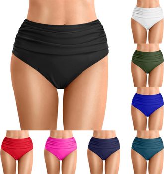 Generic High Waisted Bikini Bottoms, Womens High-Waisted Retro Swimwear Bottom Full Coverage Bikini Briefs Beach & Poolside Anti-Roll Waistband & Pleated with