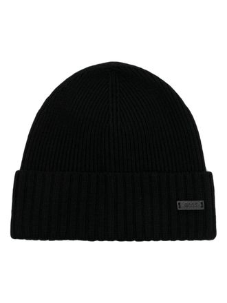 BOSS logo-patch virgin wool beanie - men - Virgin Wool - One Size - Black
