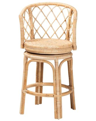 Baxton Studio Ayu Bohemian Rattan Swivel Counter Stool