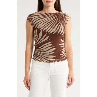 Sanctuary Meet You There Cap Sleeve Mesh Top in Hickory Palm Brown at Nordstrom Rack, Size Medium