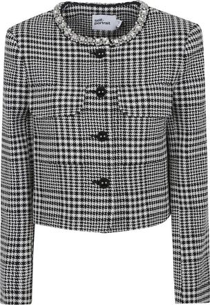Self Portrait Houndstooth Crystal Trim Jacket