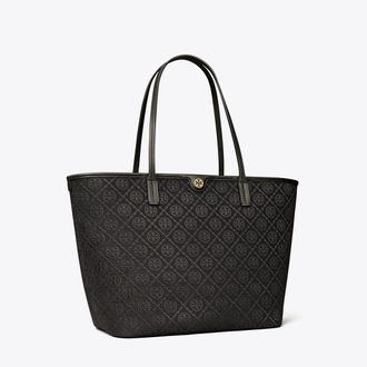Tory Burch Womens T Monogram Zip Tote in Black, One Size