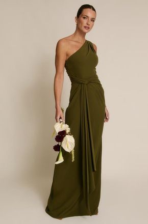 Six Stories One Shoulder Drape Stretch Bridesmaid in Fern at Nordstrom, Size 10