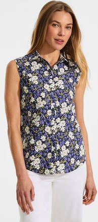 Lands End Sleeveless No Iron Shirt in Deep Sea Spring Floral at Nordstrom, Size X-Small