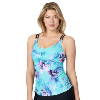 Free Country Womens Side Shirred V-Neck Tankini Top
