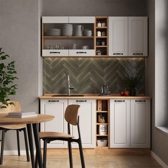 Vicco Cocina Para Solteros R-line, Casa De Campo Blanca/roble Dorado, 160 Cm Sin Encimera, Vicco