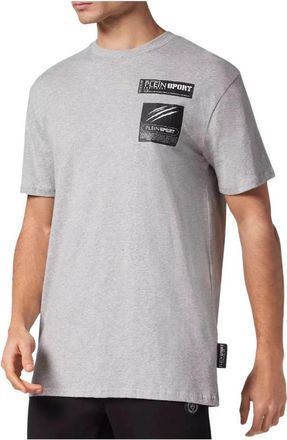 Plein Sport T-Shirt Met Patches - Heren - Sportshirts - Grijs - S - Katoen - Fitness