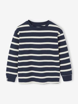 Vertbaudet Gestreiftes Jungen Rundhals-Shirt mit Recycling-Baumwolle nachtblau