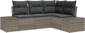 vidaXL Garden Sofa Set with Storage 4 pcs Grey Poly Rattan vidaXL