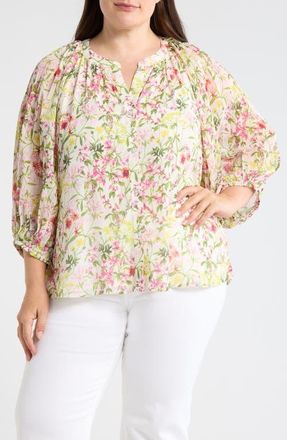 Vince Camuto Floral Button-Up Shirt in Ivory/raspberry at Nordstrom, Size 2 X