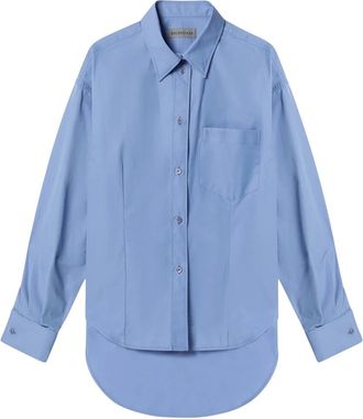 Balenciaga Overhemden, Dames, Blauw, S, Katoen, Shirt met ronde zoom