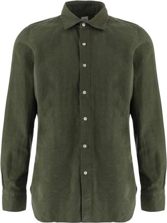 Finamore Ribbed Cotton Shirt - Heren - Casual Overhemden - Groen - 2XL - Katoen - Overhemden