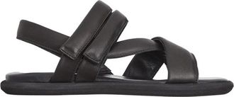 Puro Platte Leren Sandaal - Dames - Sandalen - Zwart - 39 EU - Schoenen