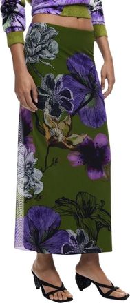 Desigual Groene Polyester Damesrok - Dames - Maxi Rokken - Veelkleurig - XS - Polyester - Rokken
