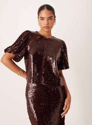 Vero Moda Top premium in paillettes bordeaux in coordinato-Rosso