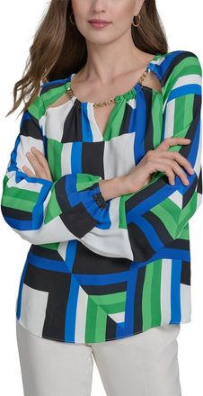Halston Heritage Printed Chain Neck Blouse