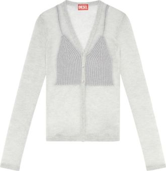 Diesel layered-effect knitted cardigan - women - Mohair/Polyamide/Fabric - S - Grey
