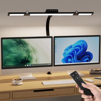 OEM L&aacute;mpara De Escritorio Led De 24 W Y 70 Cm Con 3 Cabezales Y Clip, Control Remoto Regulable, 5 Temperaturas De Color Y Brillo, Temporizador, Cuello De 