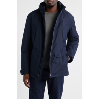 BOSS Cordell Gore-Tex Waterproof Hooded Jacket in Dark Blue at Nordstrom, Size 36