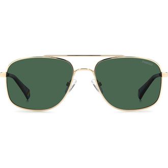Polaroid 56mm Polarized Rectangular Sunglasses in Gold Green/Green Polar at Nordstrom