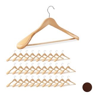 Relaxdays Pack 30 Perchas Traje Anchas, Madera-metal, 24 X 44,5 X 5,5 Cm, Natural