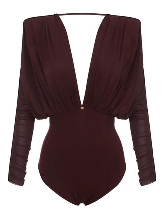 Elisabetta Franchi V-neck long-sleeve bodysuit - women - Viscose/Elastane - 46 - Red