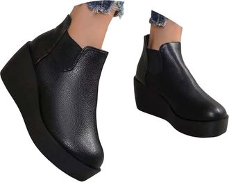 Generic Women Ankle Boots 2026 Slip On Round Toe Style Chunky Low Heel Comfortable Everyday Casual Walking Shoes (Black, 5.5)