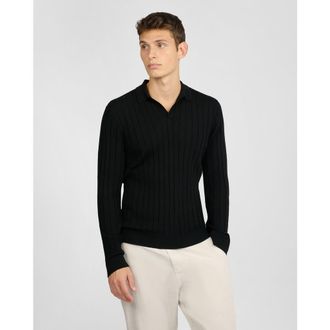 Onia Extra Fine Merino Wool Johnny Collar Polo in Black at Nordstrom, Size X-Large