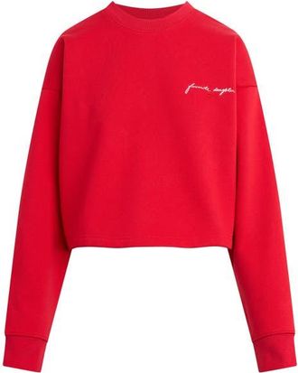 Favorite Daughter The Cropped Signature Sweatshirt in Rouge Red/Red at Nordstrom, Size X-Small