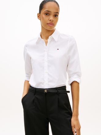 Tommy Hilfiger Hemdbluse TOMMY HILFIGER STRETCH REGULAR LS SHIRT, Damen, Gr. 38, weiss (th optic wei&szlig;), Web, Obermaterial: 97% Baumwolle, 3% Elasthan, unifarben, reg