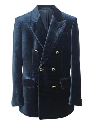 Tom Ford double-breasted velvet blazer - Blue