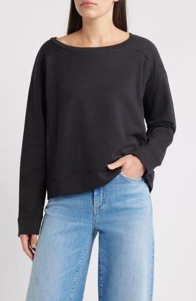 Eileen Fisher Ballet Neck Boxy Organic Cotton Sweatshirt in Washed Black at Nordstrom Rack, Size Xx-Small