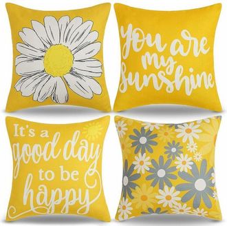 OEM Funda De Almohada - 45x45 Cm - Lino Natural Con Estampado De Abejas Y Flores - Para Interior Y Exterior - Pack De 4
