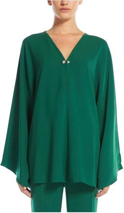 Max Mara Elegante V-hals Kimono Mouw Blouse - Dames - Blouses - Groen - XL - Overhemden