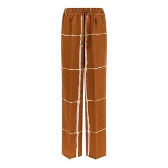 Kiton Silk Satin Trousers - female - Kiton - Wide Trousers - Brown - XL - Trousers