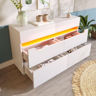 Matteo Sideboard Cabinet Dresser w/ 6 Drawers, Storage w/ RGB LED(App Control), Sideboard w/ Cut-out Handles, 6-drawers Chest of Drawers, 71 x 120 x