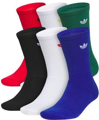 adidas Gender Inclusive Originals Trefoil 6-Pack Rib Crew Socks in Scarlet/Green/Royal Blue at Nordstrom, Size Medium