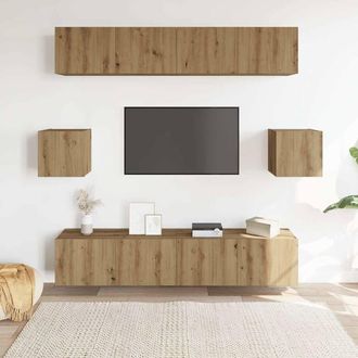 Berkfield Home Classic 6 Piece TV Cabinet Set Wall-mounted Artisan Oak Engineere in Brown