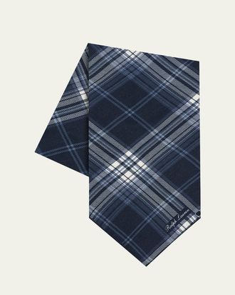 Ralph Lauren Purple Label Mens Tonal Plaid Cashmere and Silk Neckerchief