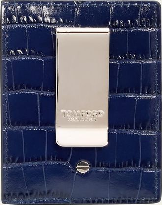 Tom Ford Mens Croc-Effect Money Clip Card Holder