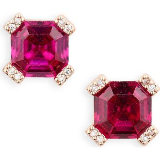 Kate Spade New York asscher cut crystal stud earrings in Ruby/Rose Gold at Nordstrom Rack