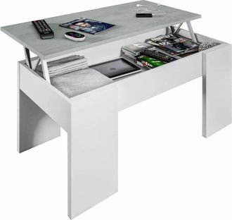 F.R.S. Mesa Centro Elevable Andujar En Blanco Artik Y Cemento 45-56cm(alto) 100cm(ancho) 50cm(largo)