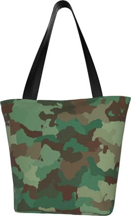 AOOEDM Green Army Camouflage Tote Bag Women Capacity Shoulder Grocery Shopping Bags