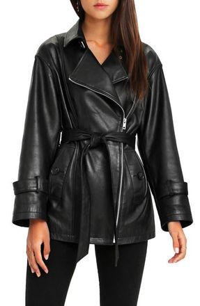 Belle & Bloom BFF Belted Leather Jacket in Black at Nordstrom, Size X-Large