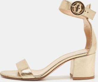Gianvito Rossi Gold Leather Portofino Block Heel Sandals