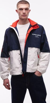 Tommy Jeans Giacca a vento color block blu navy e bianco