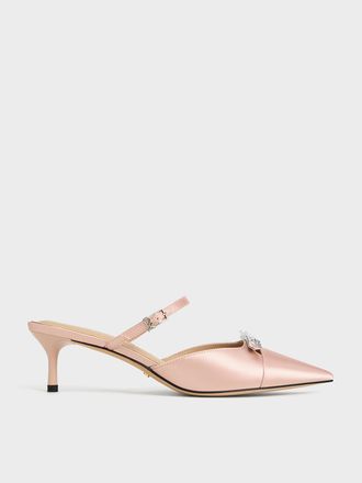 Charles & Keith Recycled Polyester Bow Kitten-Heel Mules
